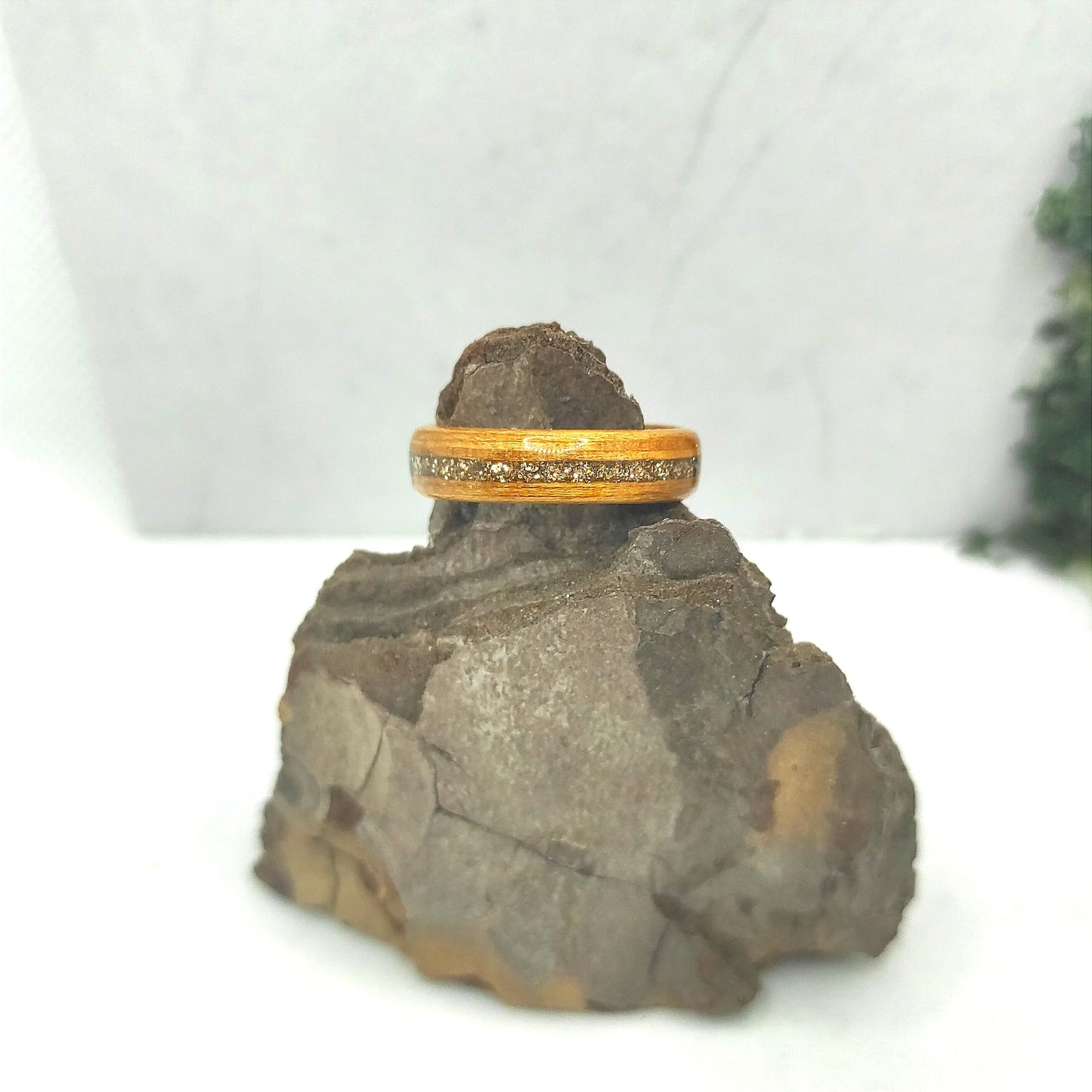 Teak Wood Ring & Gold Glitter Inlay
