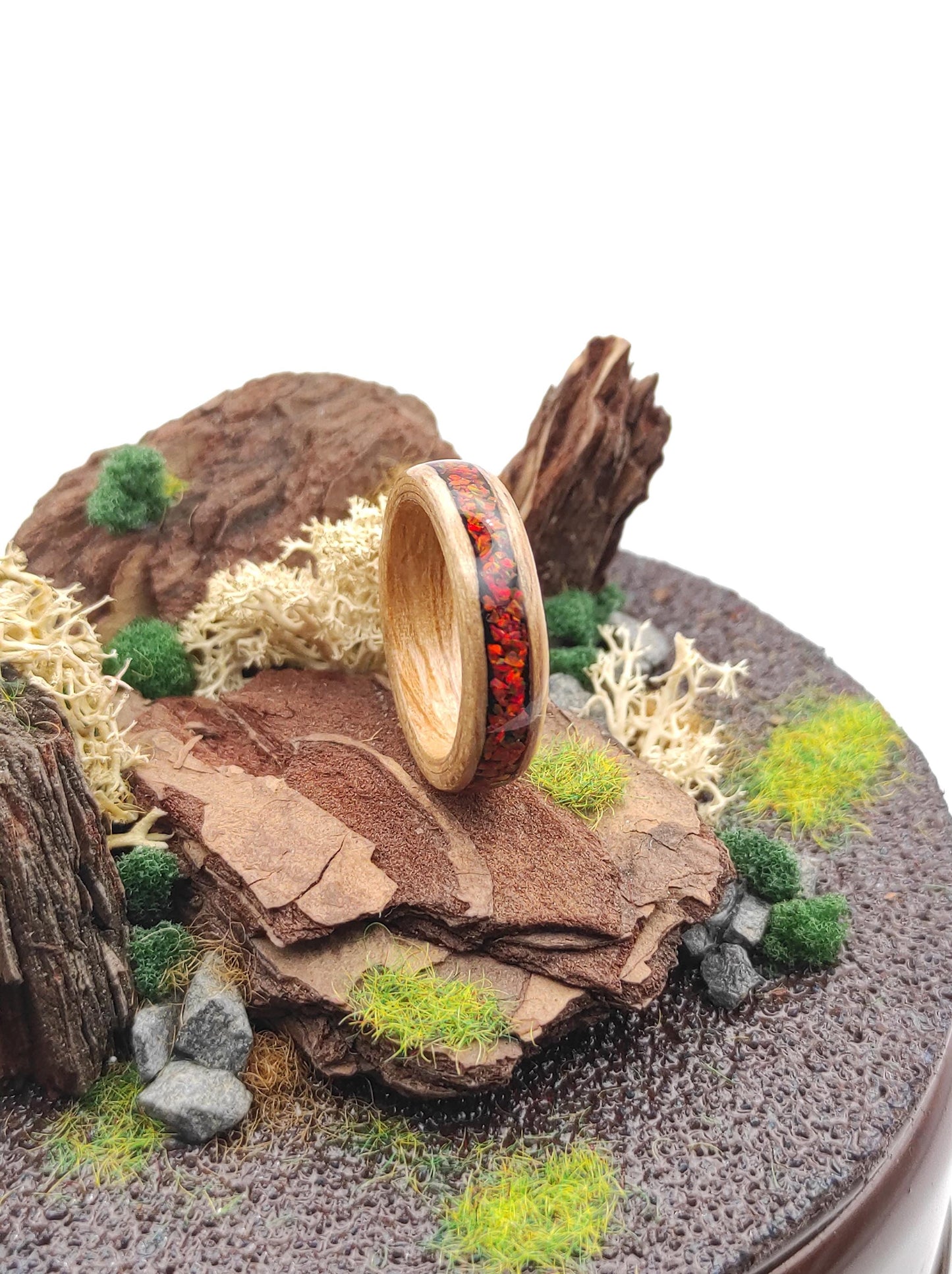 Oak & Red Opal Ring