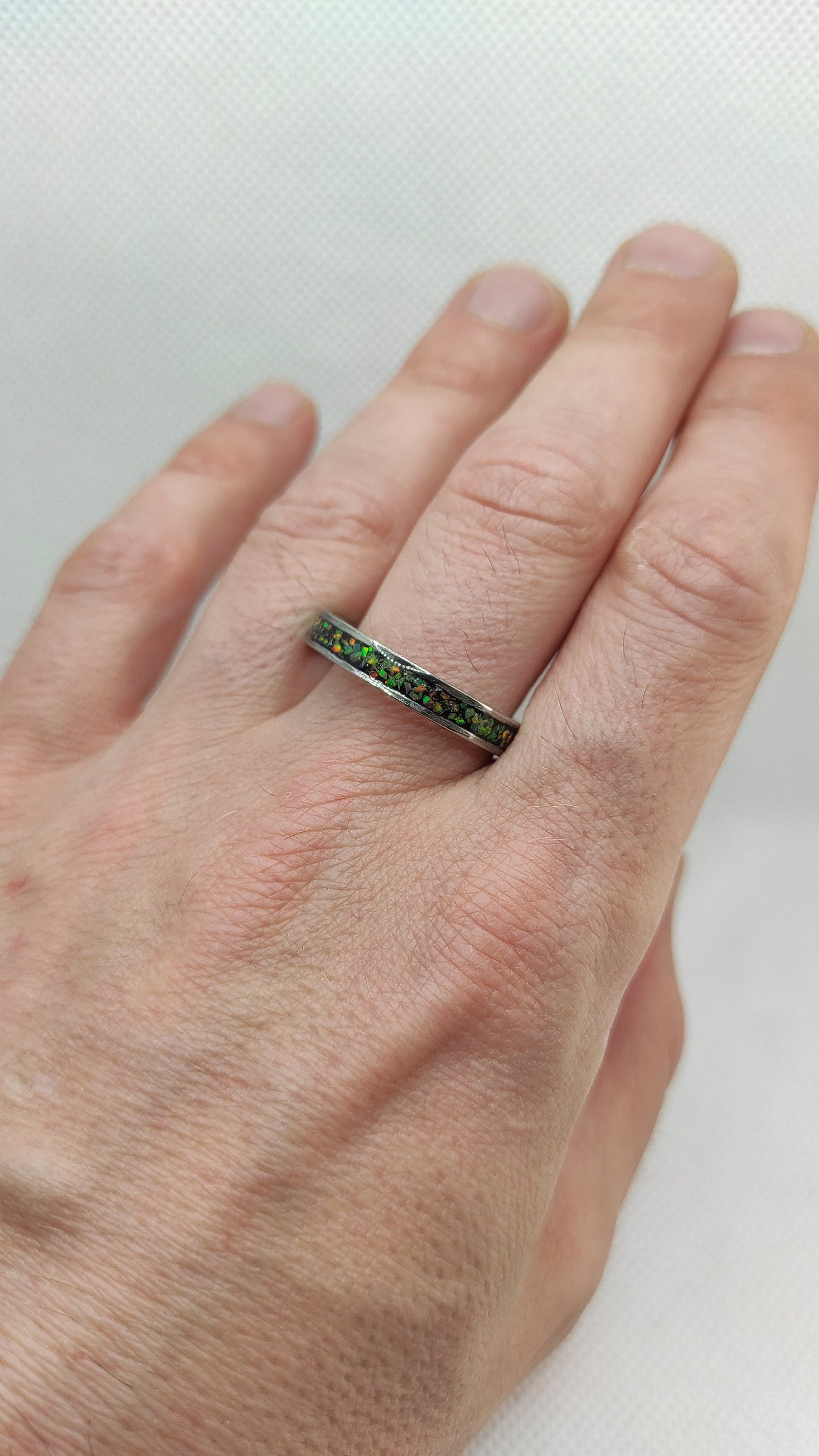 Olive Yellow Opal Band Ring