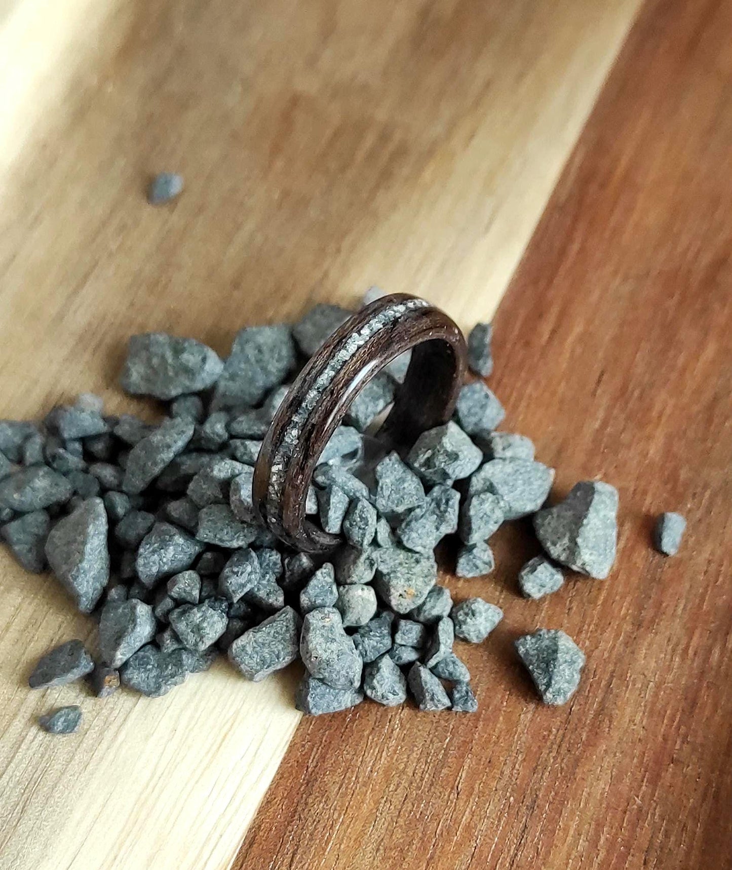 Walnut Wood Ring & Silver Glitter