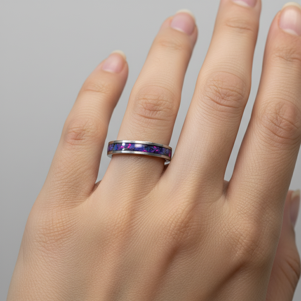 Nocny Opal – Wodoodporny Pierścionek z Kruszonego Opalu na Stali Szlachetnej