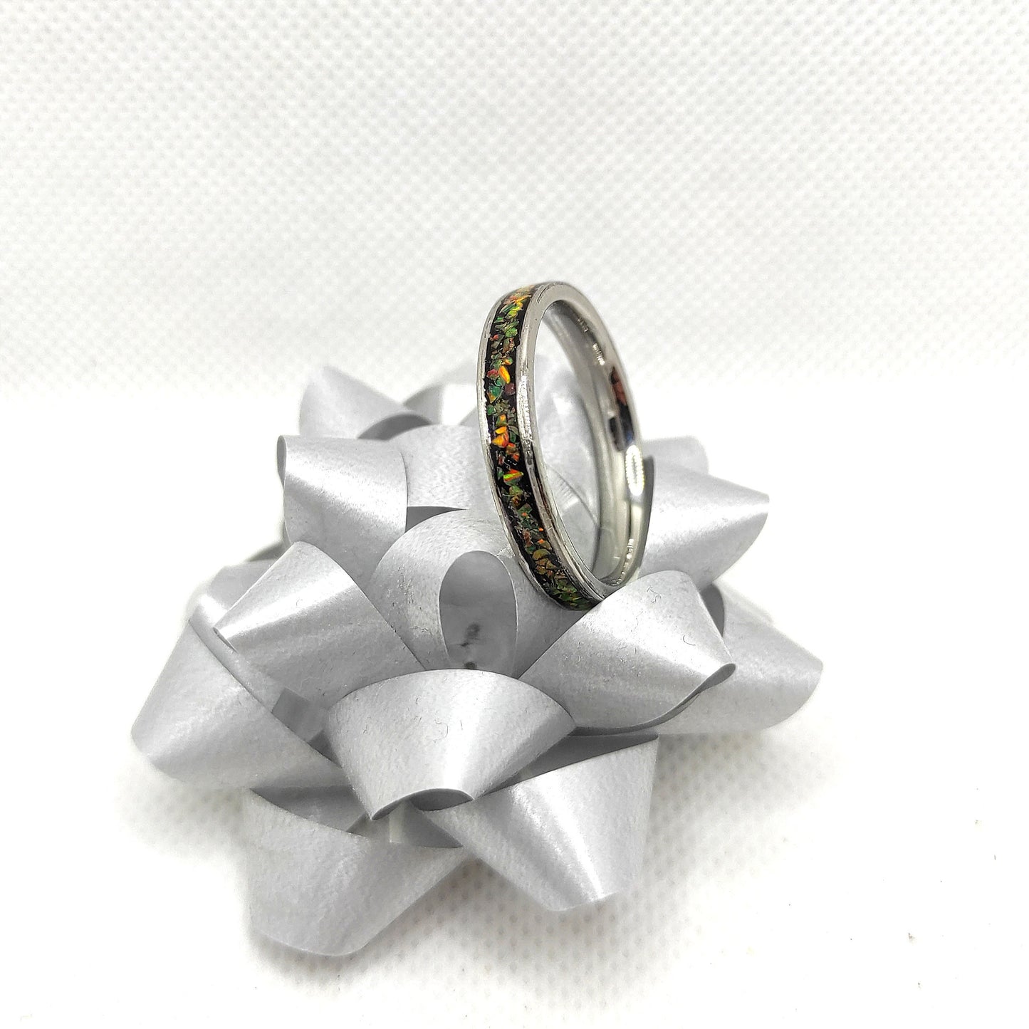 Olive Yellow Opal Band Ring