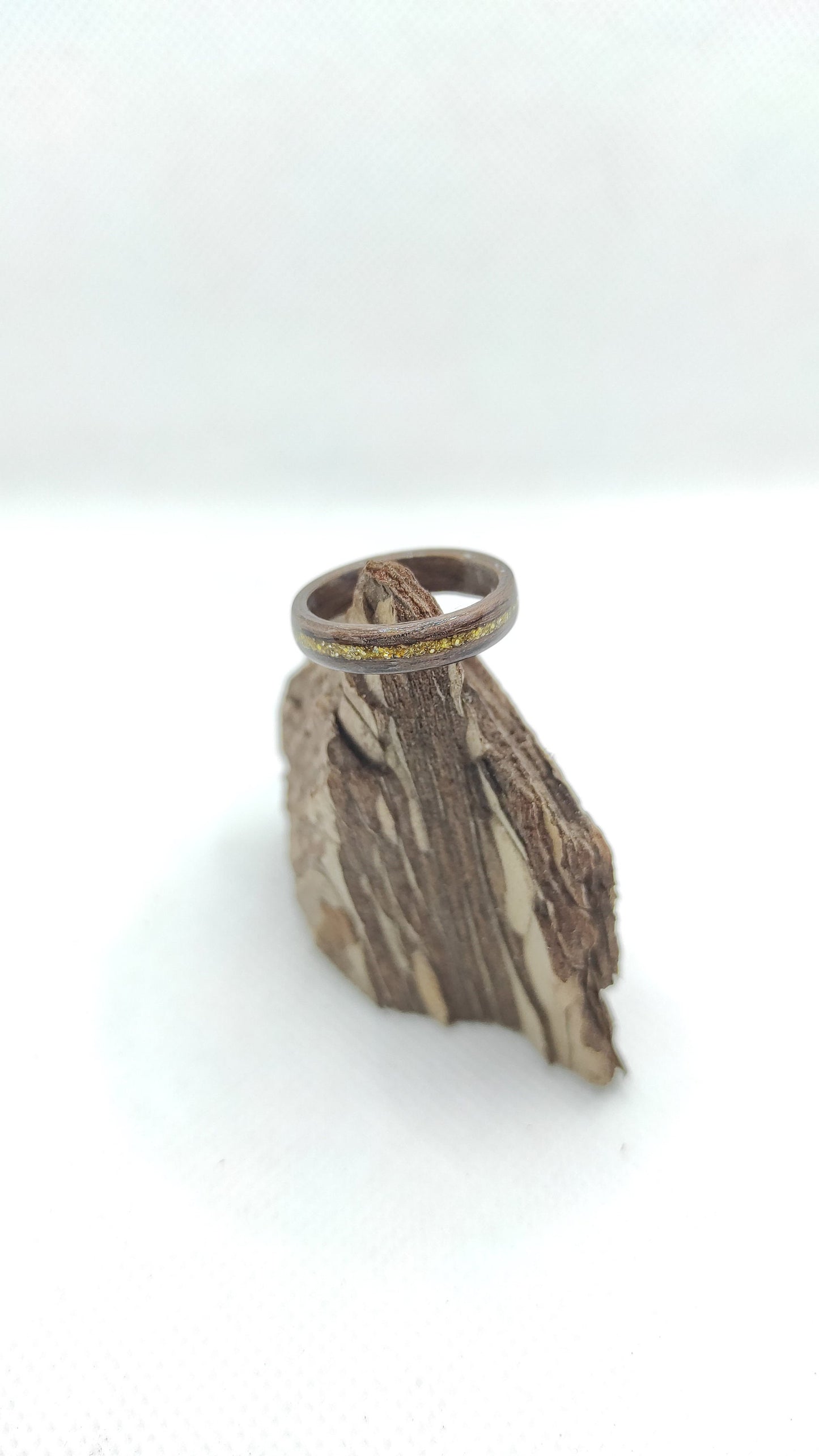 Handmade Walnut Wood Ring with Gold Inlay – Custom Bentwood Band