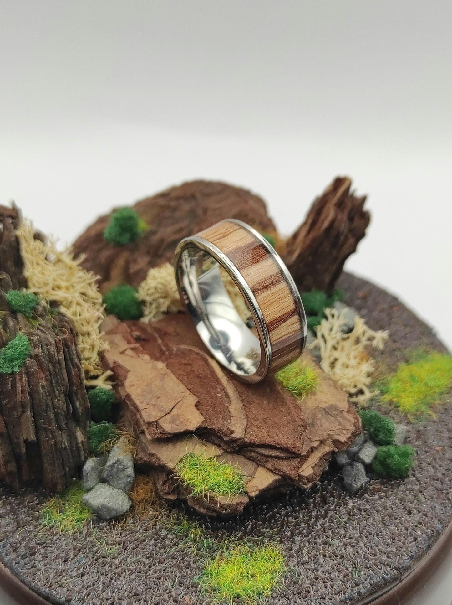 Steel Ring With Zebrano Wood Insert