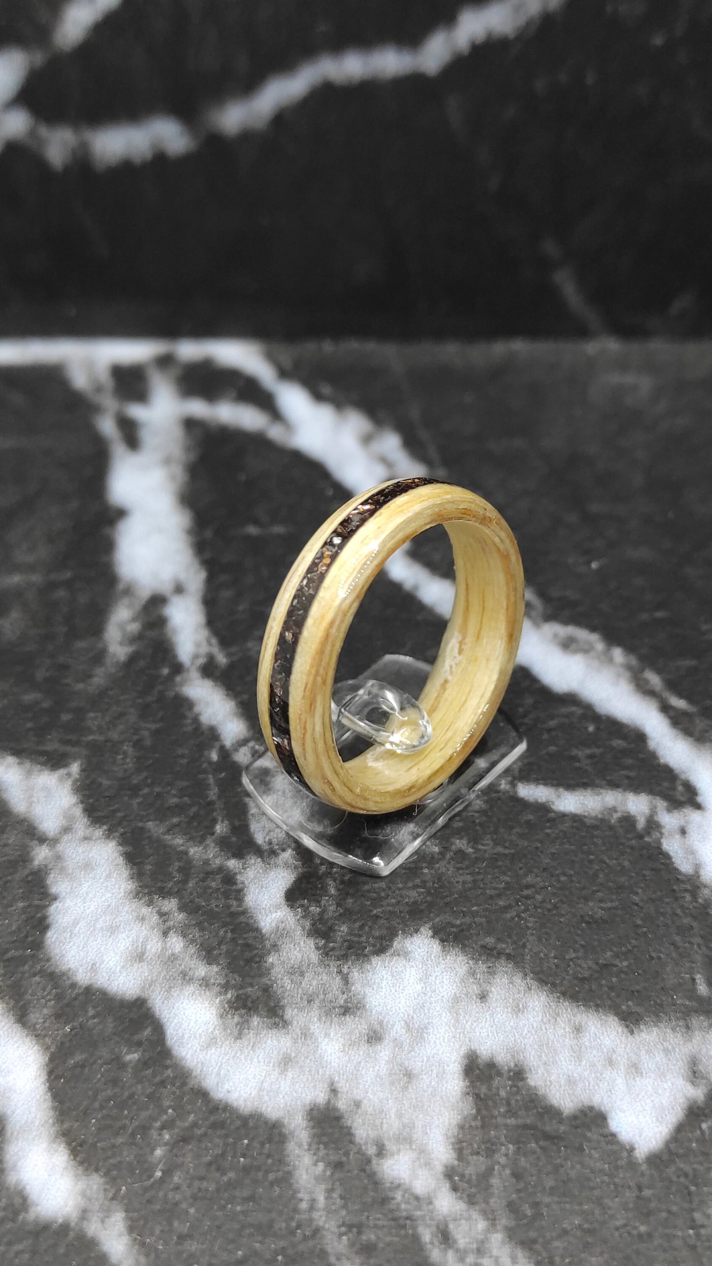Handmade Birch Wood Ring with Brown Glitter