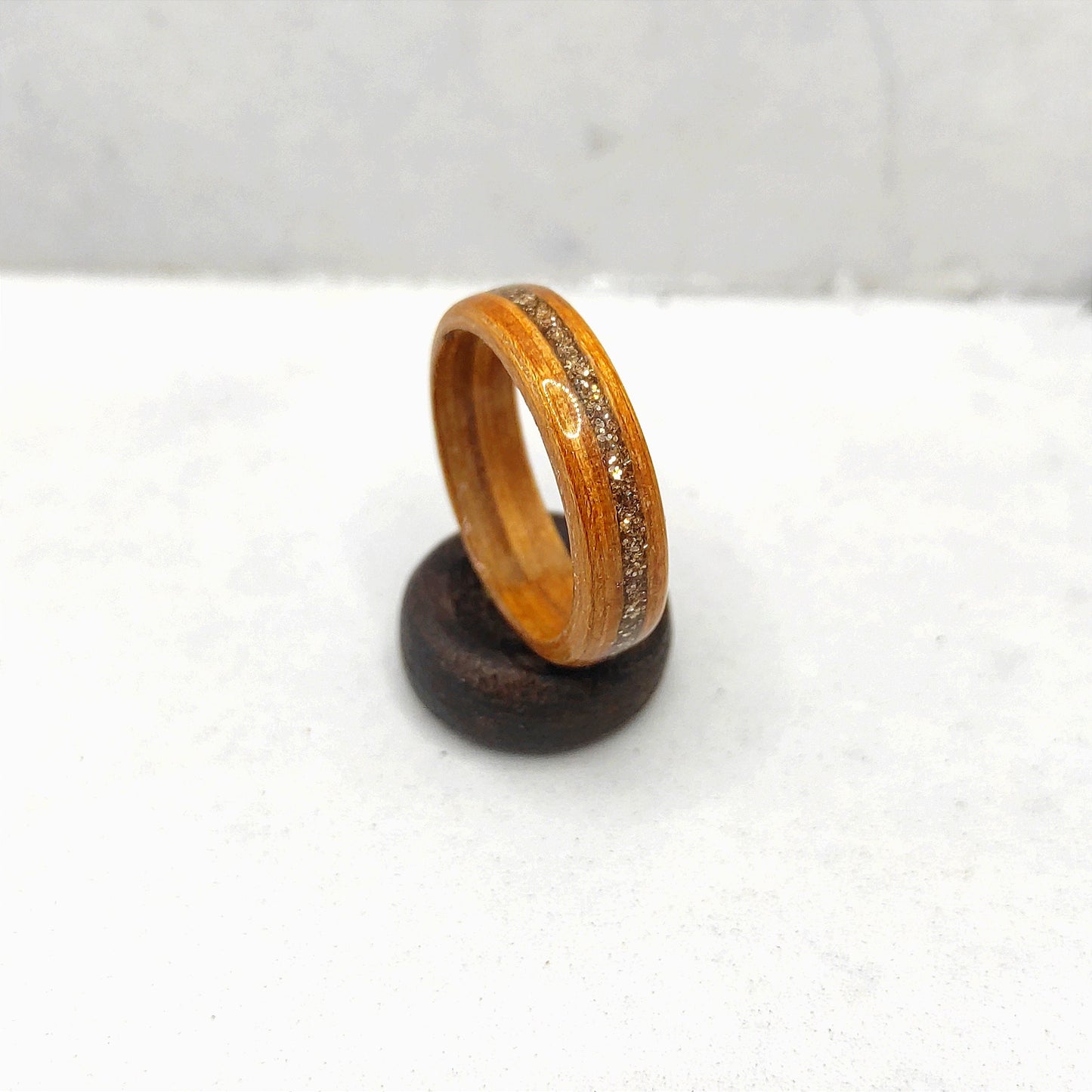 Teak Wood Ring & Gold Glitter Inlay