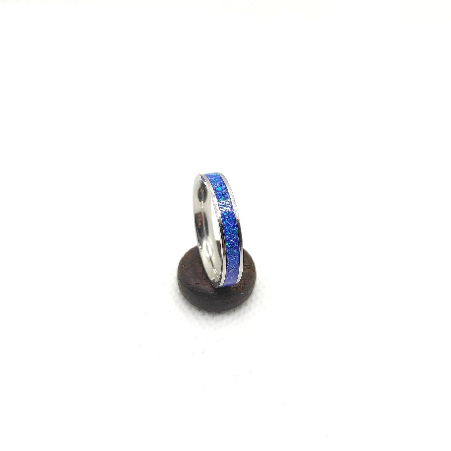 Dark Garnet Opal Inlay Band