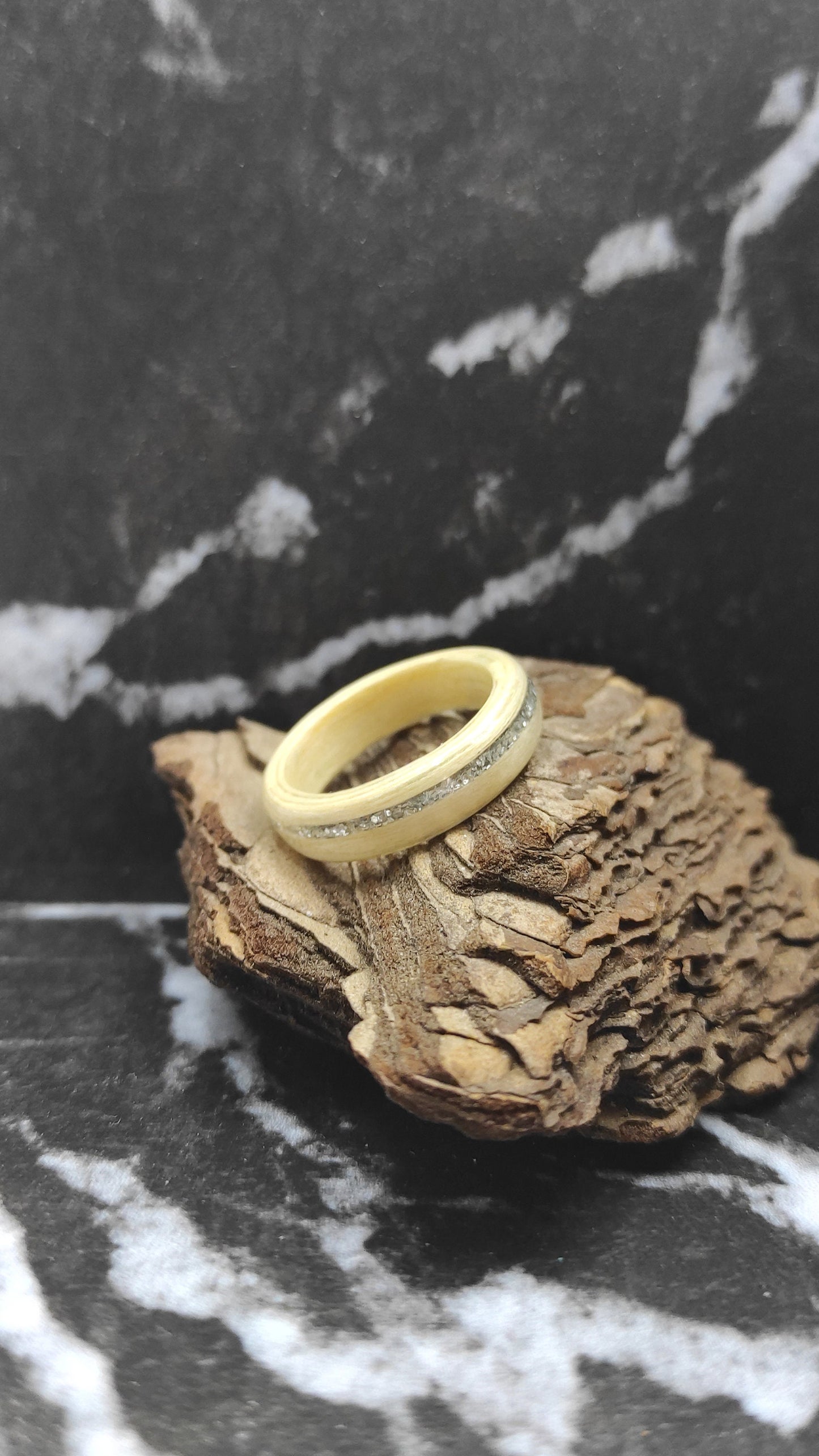 Unique handmade maple wood ring with silver accent
