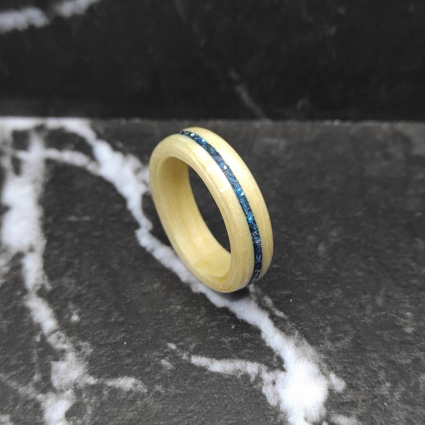 Maple Wooden Ring & Sapphire Glitter Inlay