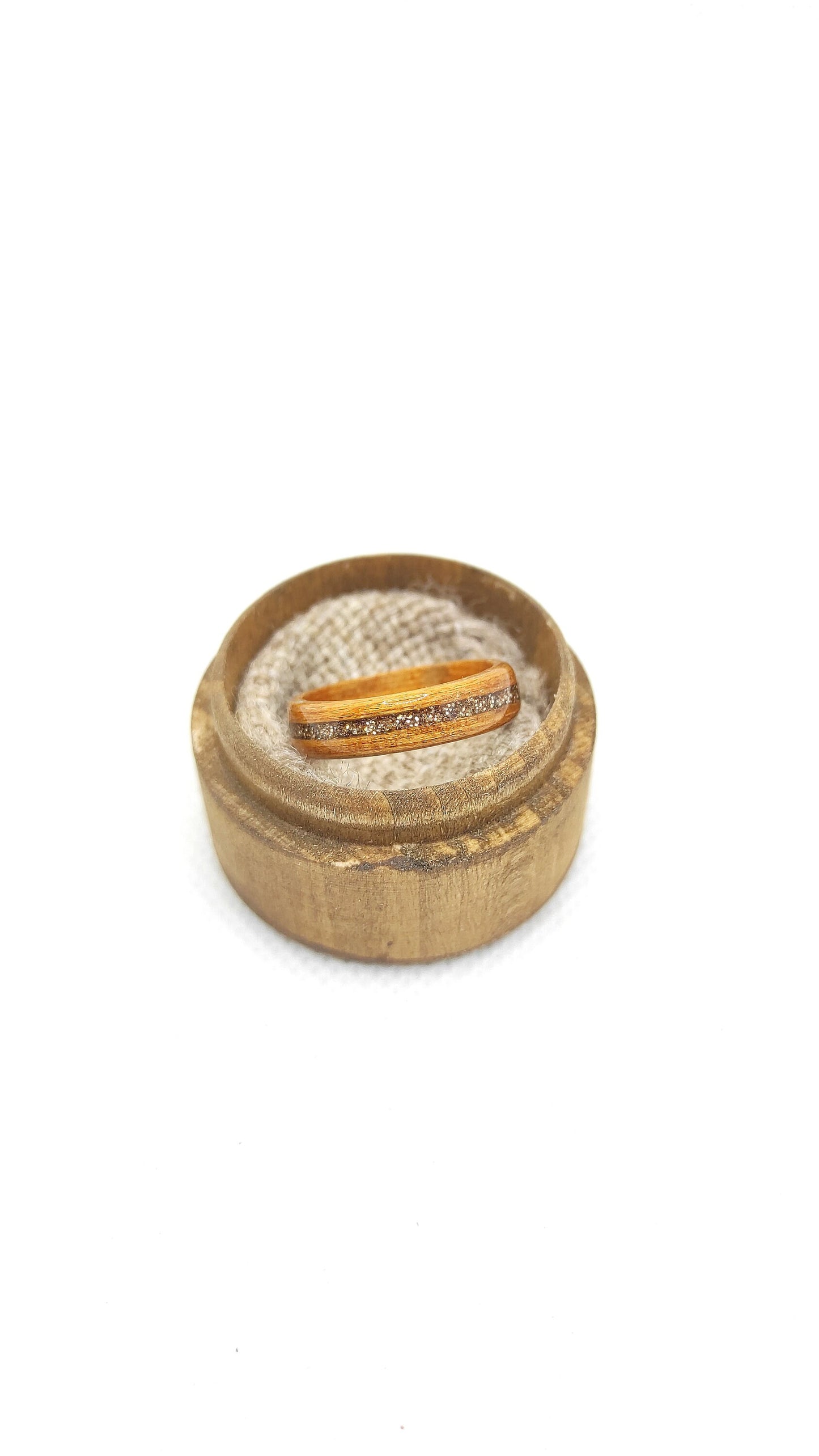 Teak Wood Ring & Gold Glitter Inlay - WoodRingsByJet