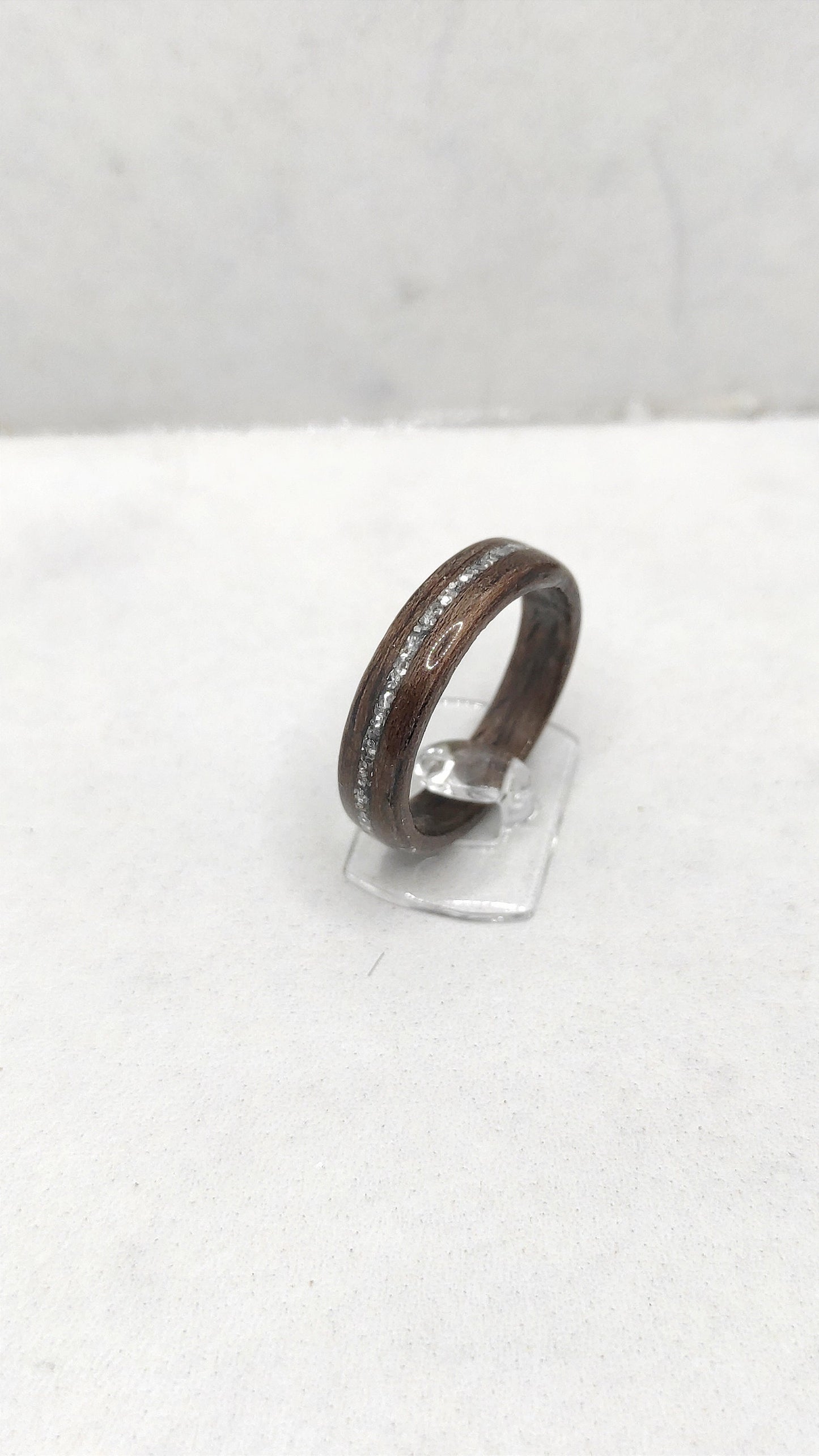 Walnut Wood Ring & Silver Glitter - WoodRingsByJet