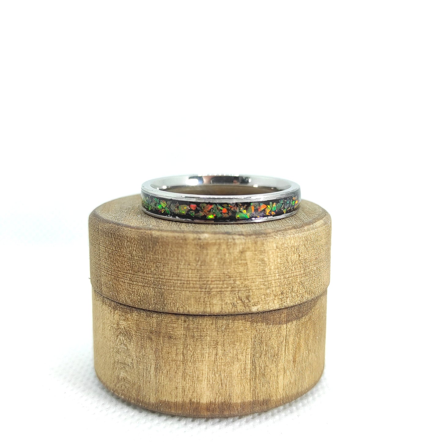Olive Yellow Opal Band Ring