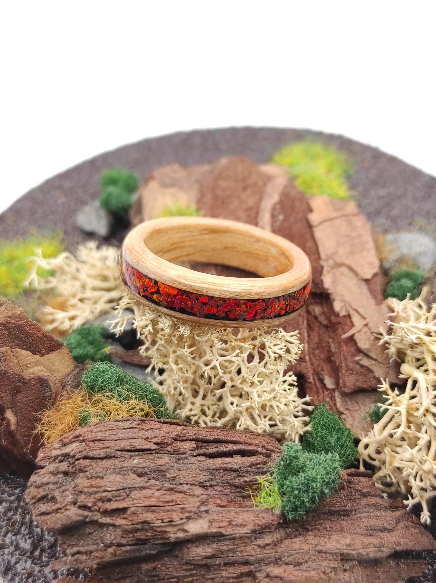 Oak & Red Opal Ring