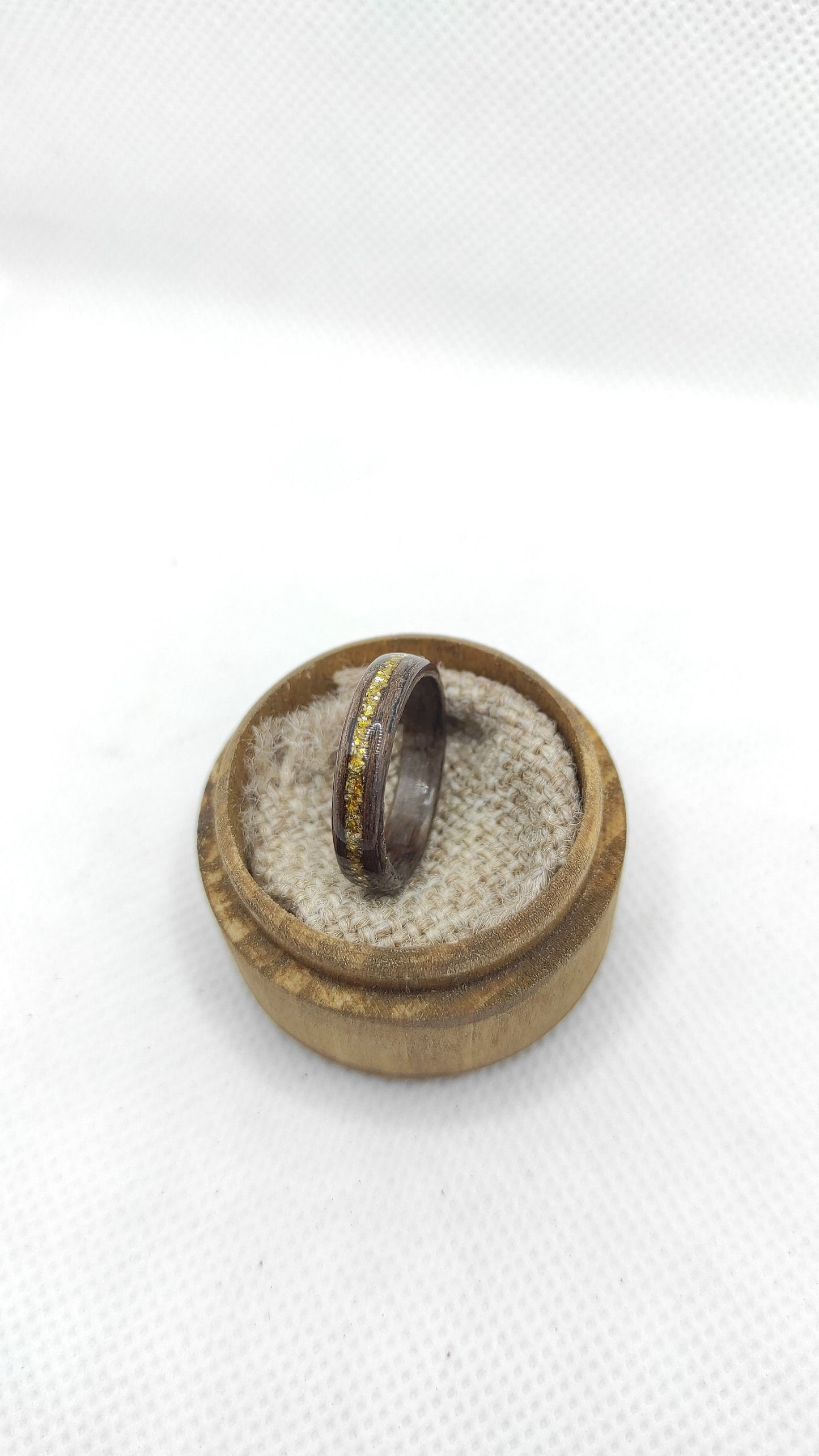 Handmade Walnut Wood Ring with Gold Inlay – Custom Bentwood Band