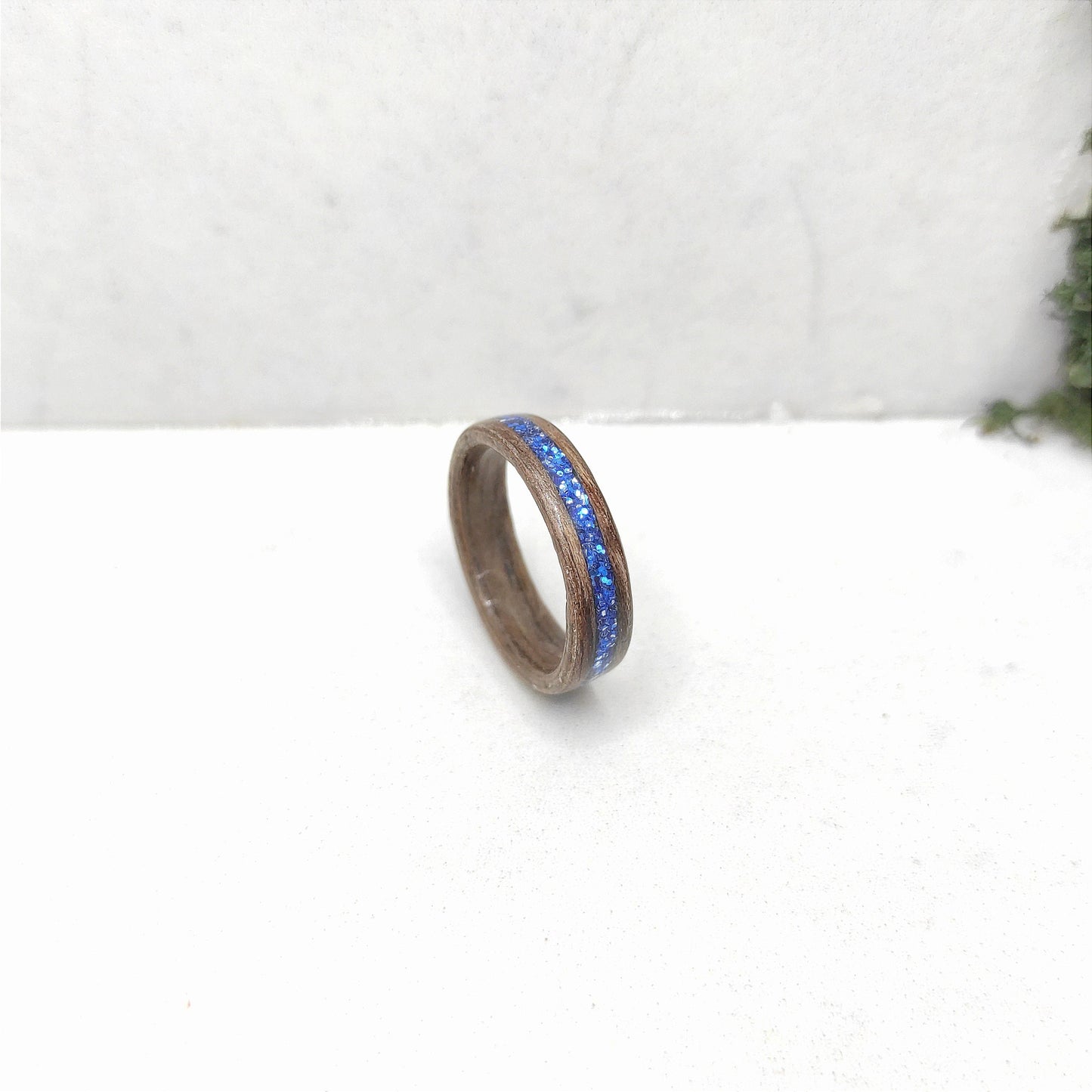 Darek Oak Wood Ring & Blue Glitter For Her