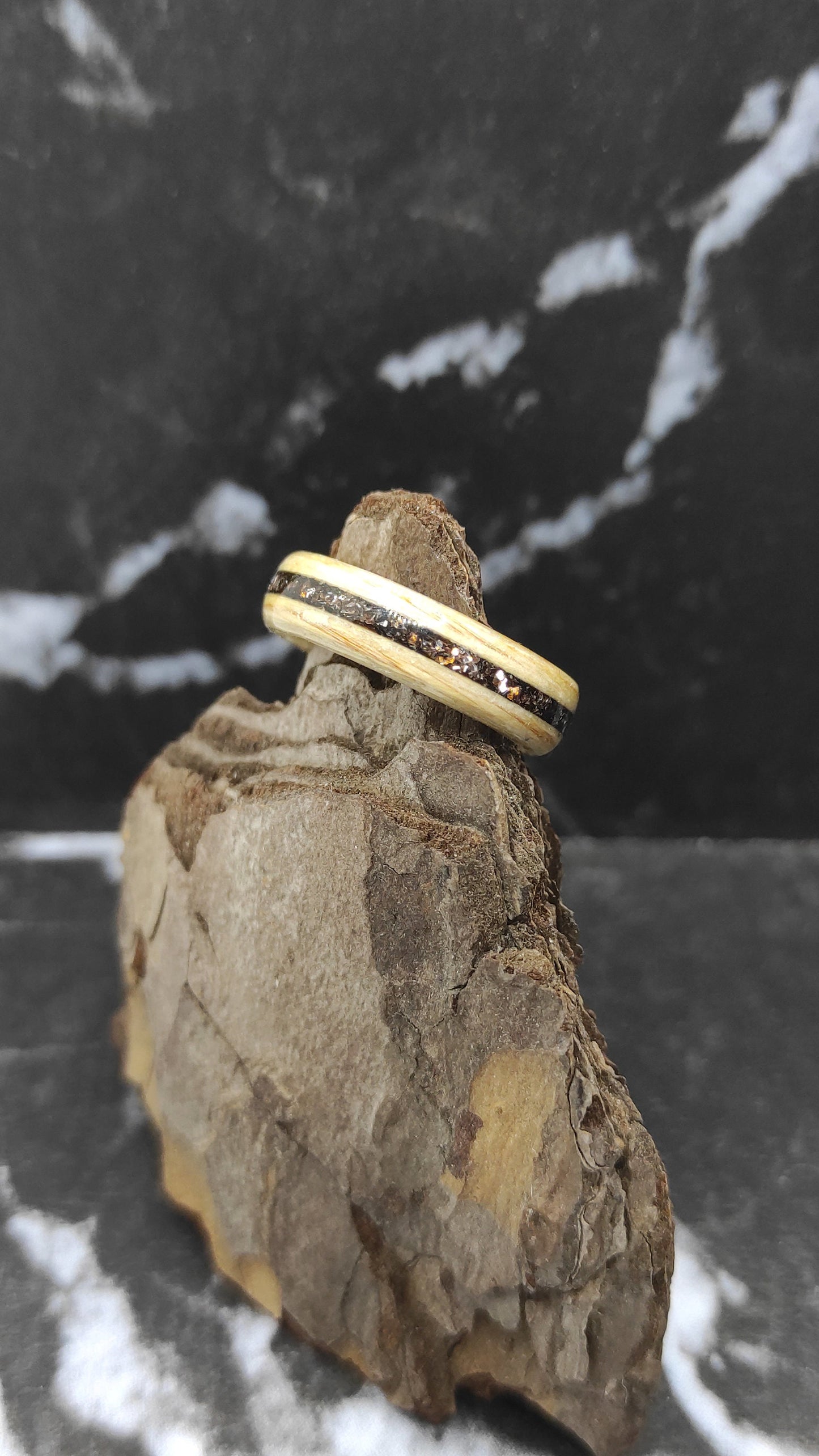 Handmade Birch Wood Ring with Brown Glitter