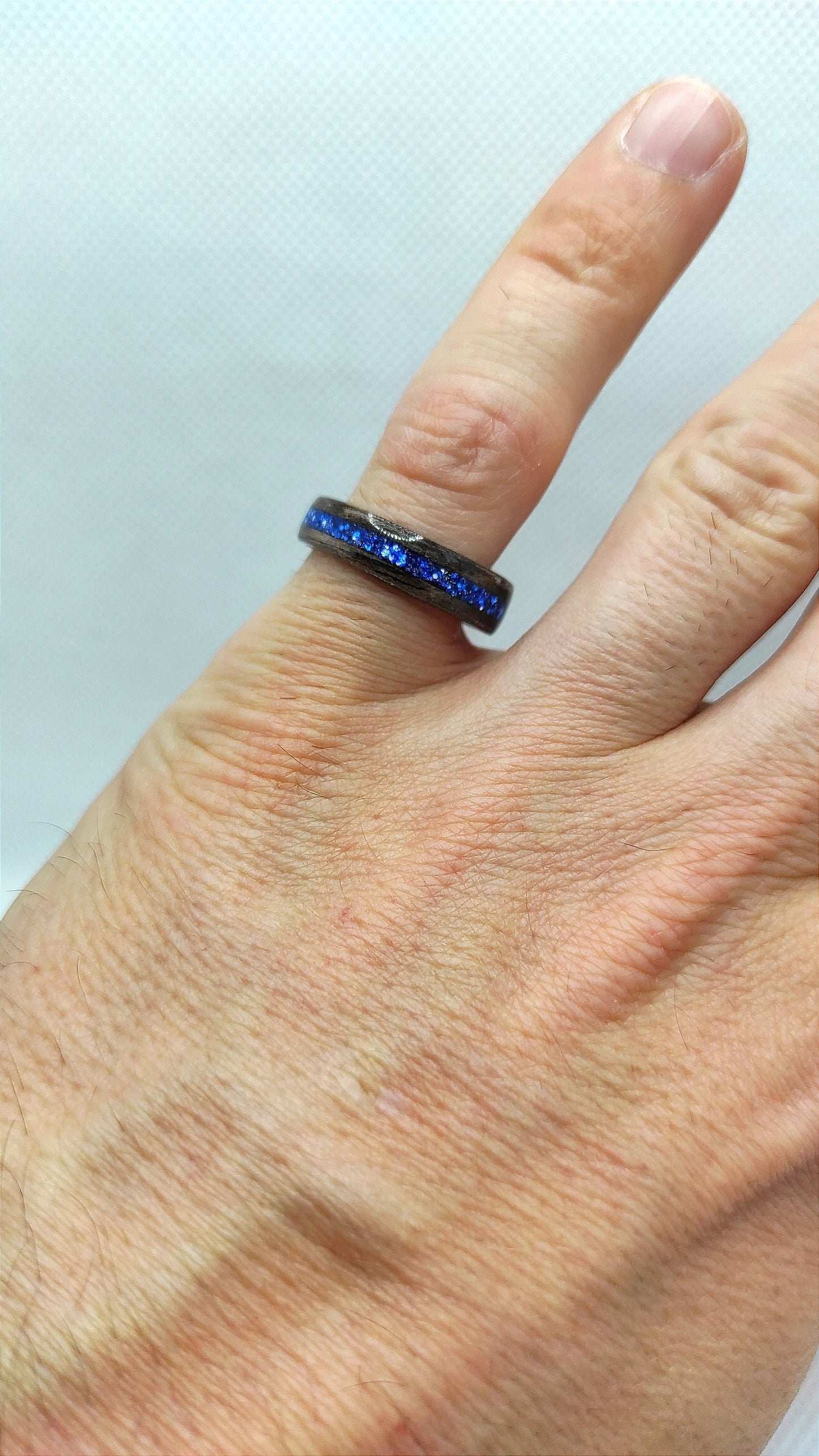 Darek Oak Wood Ring & Blue Glitter For Her