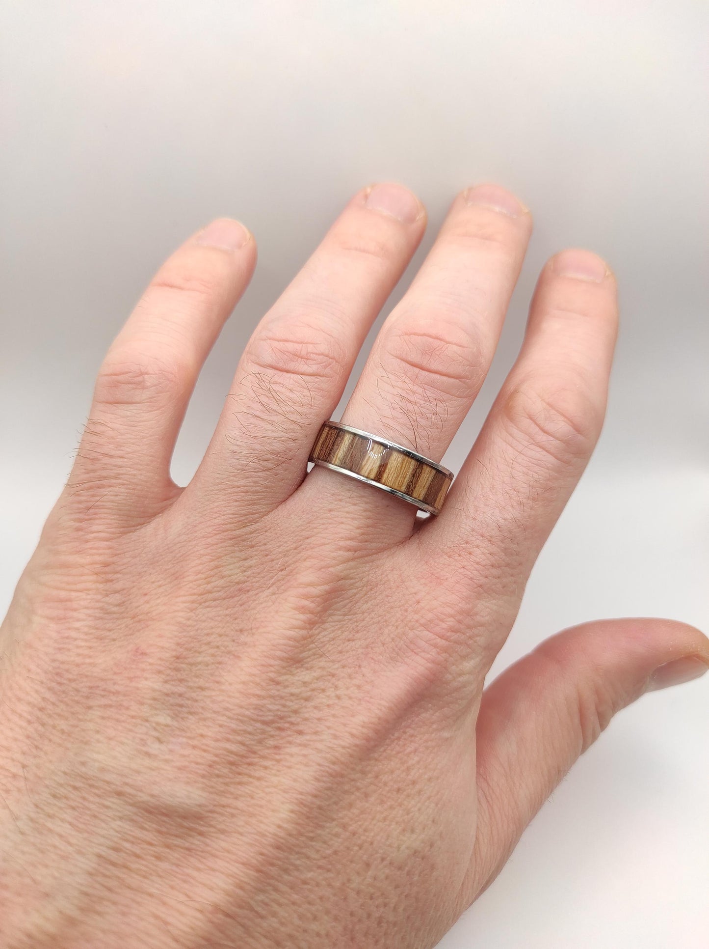Steel Ring With Zebrano Wood Insert