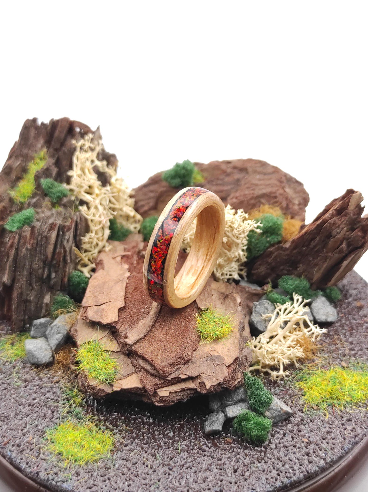 Oak & Red Opal Ring