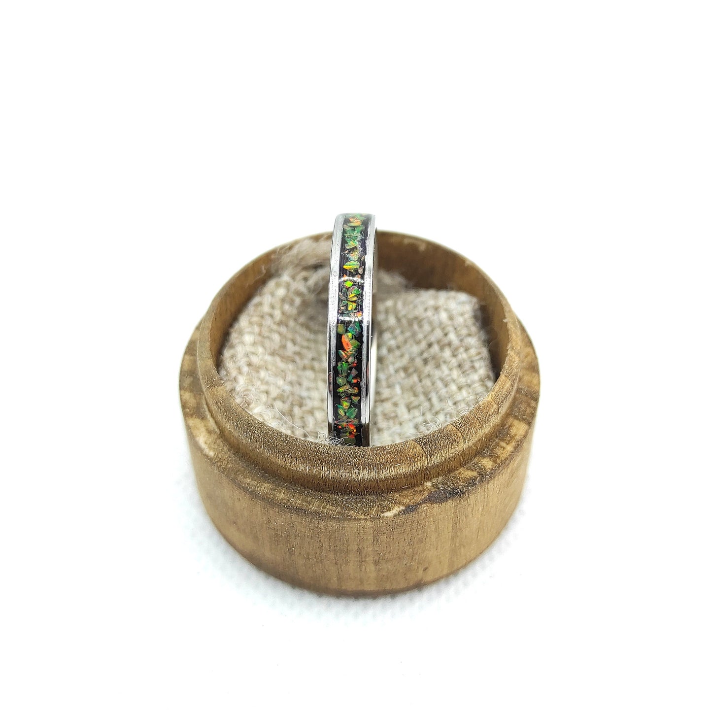 Olive Yellow Opal Band Ring