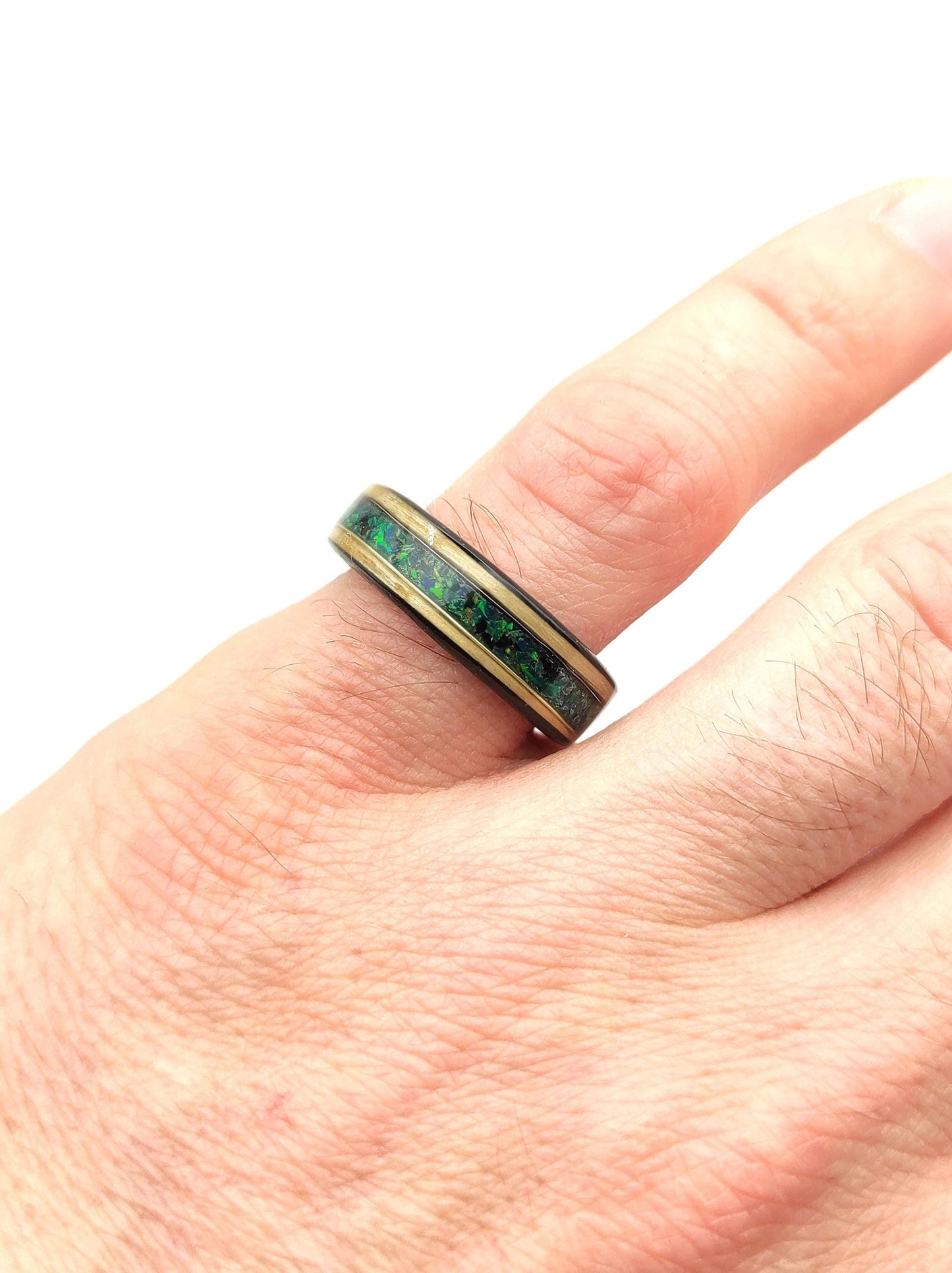 Bentwood Ash Ring & Dark Green Crushed Opal