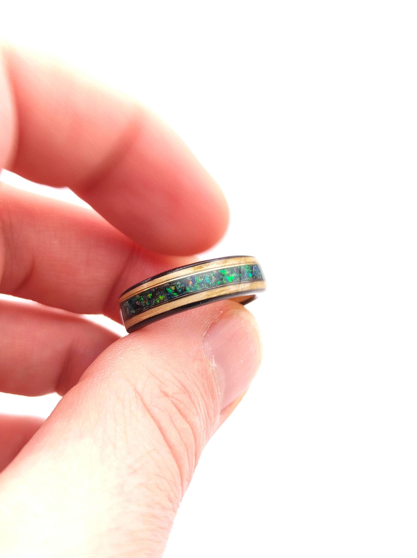 Bentwood Ash Ring & Dark Green Crushed Opal