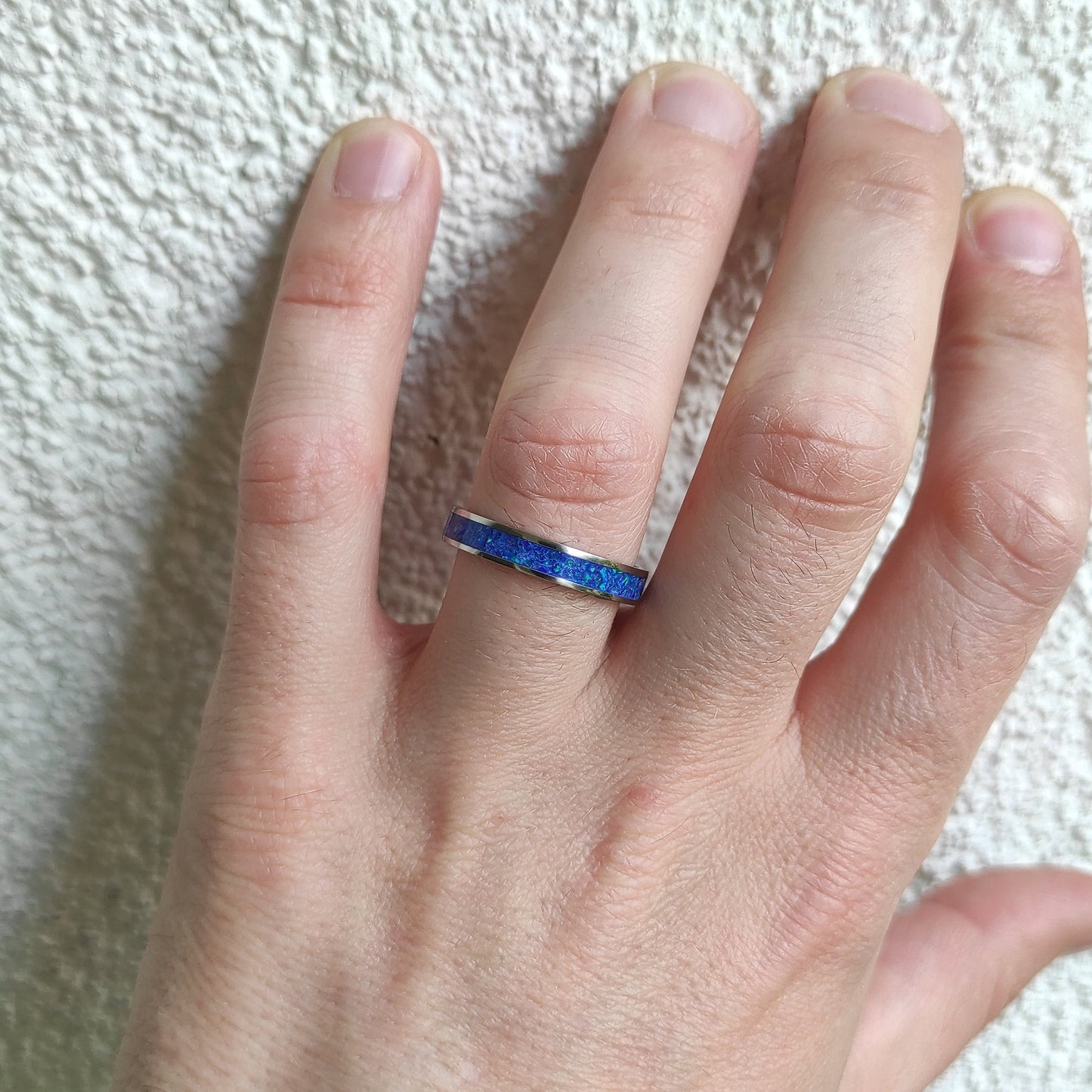 Dark Garnet Opal Inlay Band