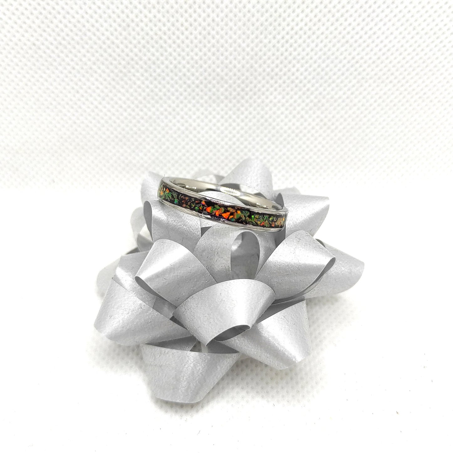 Olive Yellow Opal Band Ring