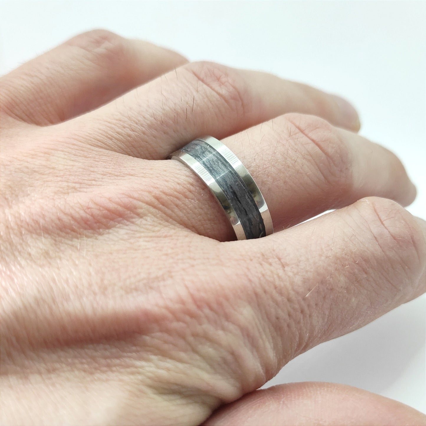 Metal & Grey Oak, Wood Veneer Ring