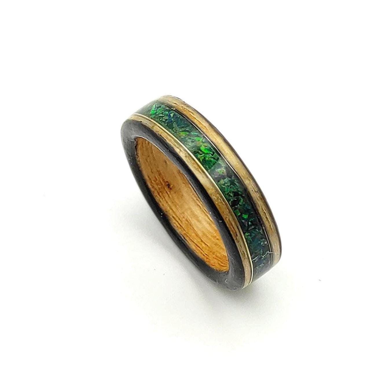 Bentwood Ash Ring & Dark Green Crushed Opal