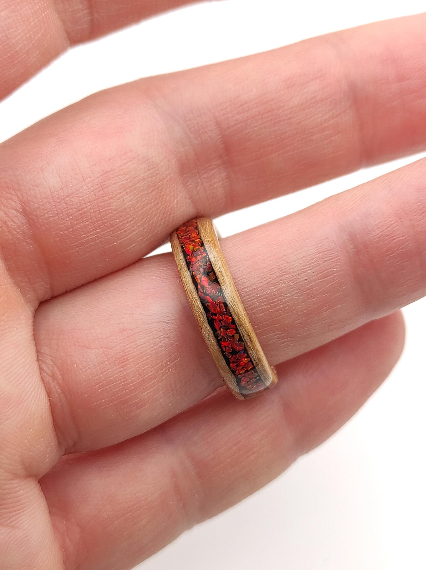 Oak & Red Opal Ring