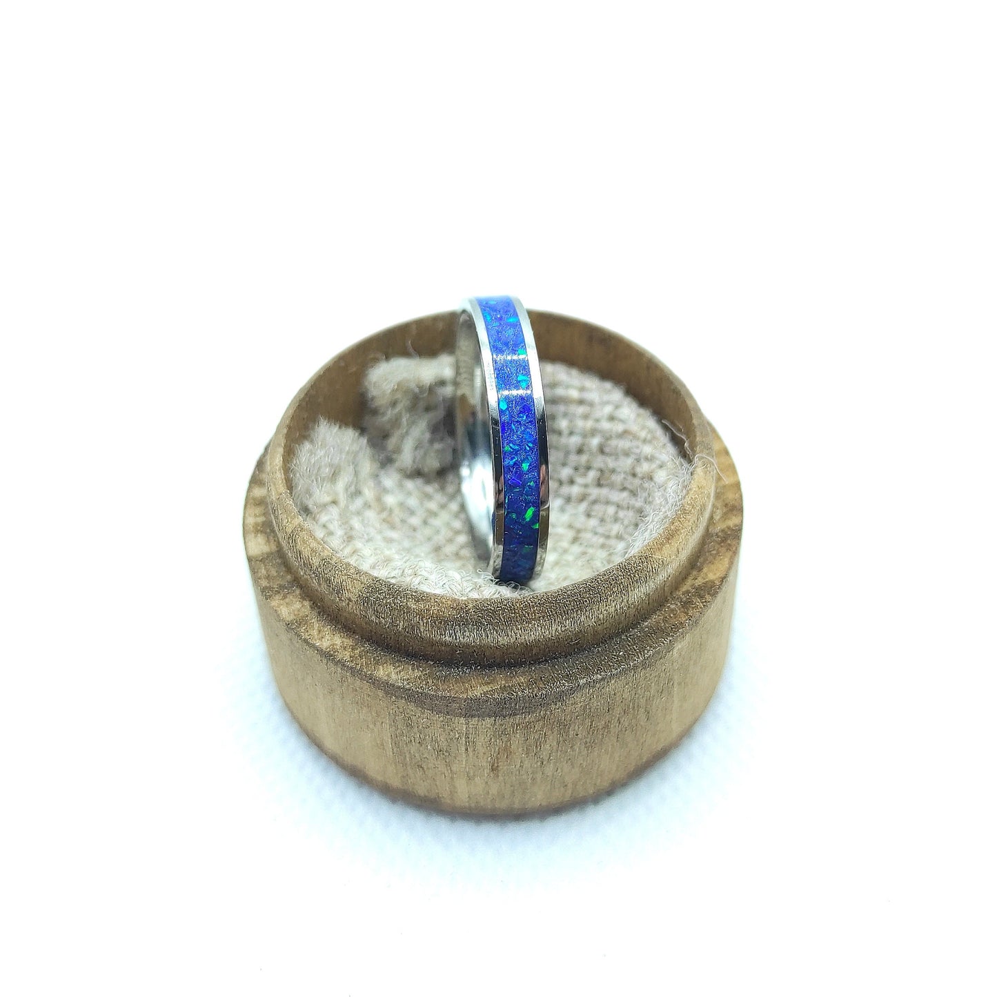 Dark Garnet Opal Inlay Band
