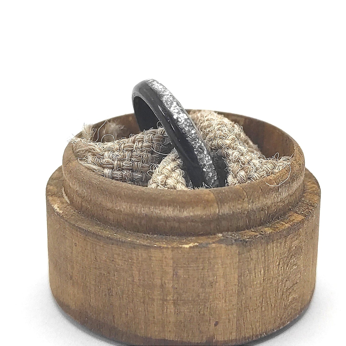 Handmade Ebony Bentwood Ring with Silver Glitter Inlay | Eco-Friendly Minimalist Jewelry for Her
