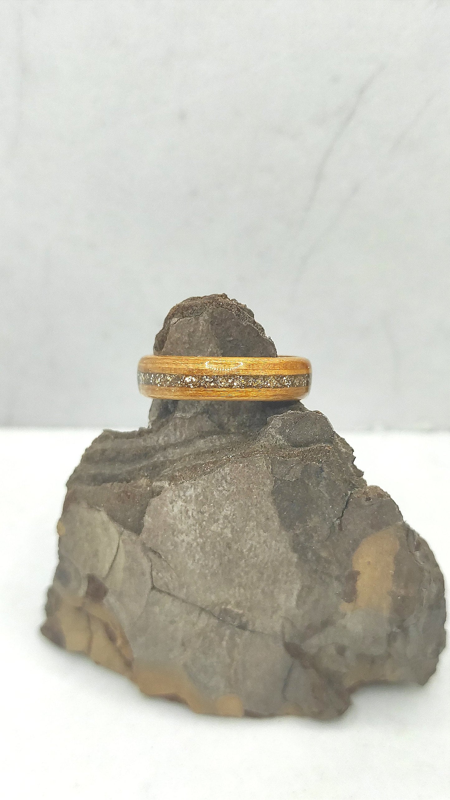 Teak Wood Ring & Gold Glitter Inlay