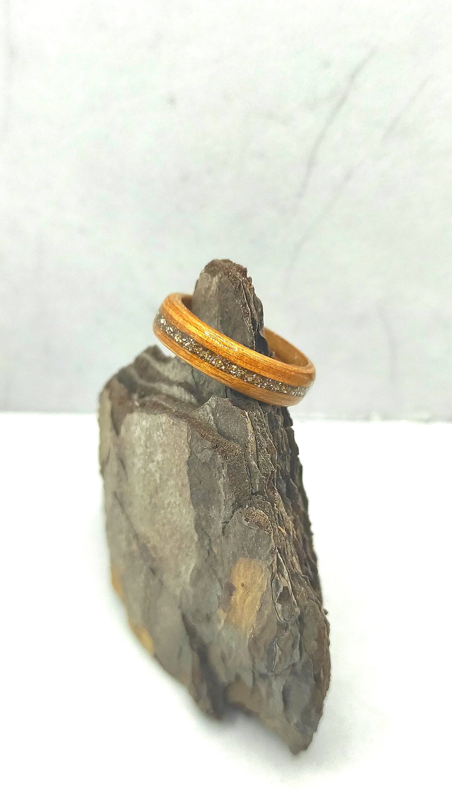 Teak Wood Ring & Gold Glitter Inlay