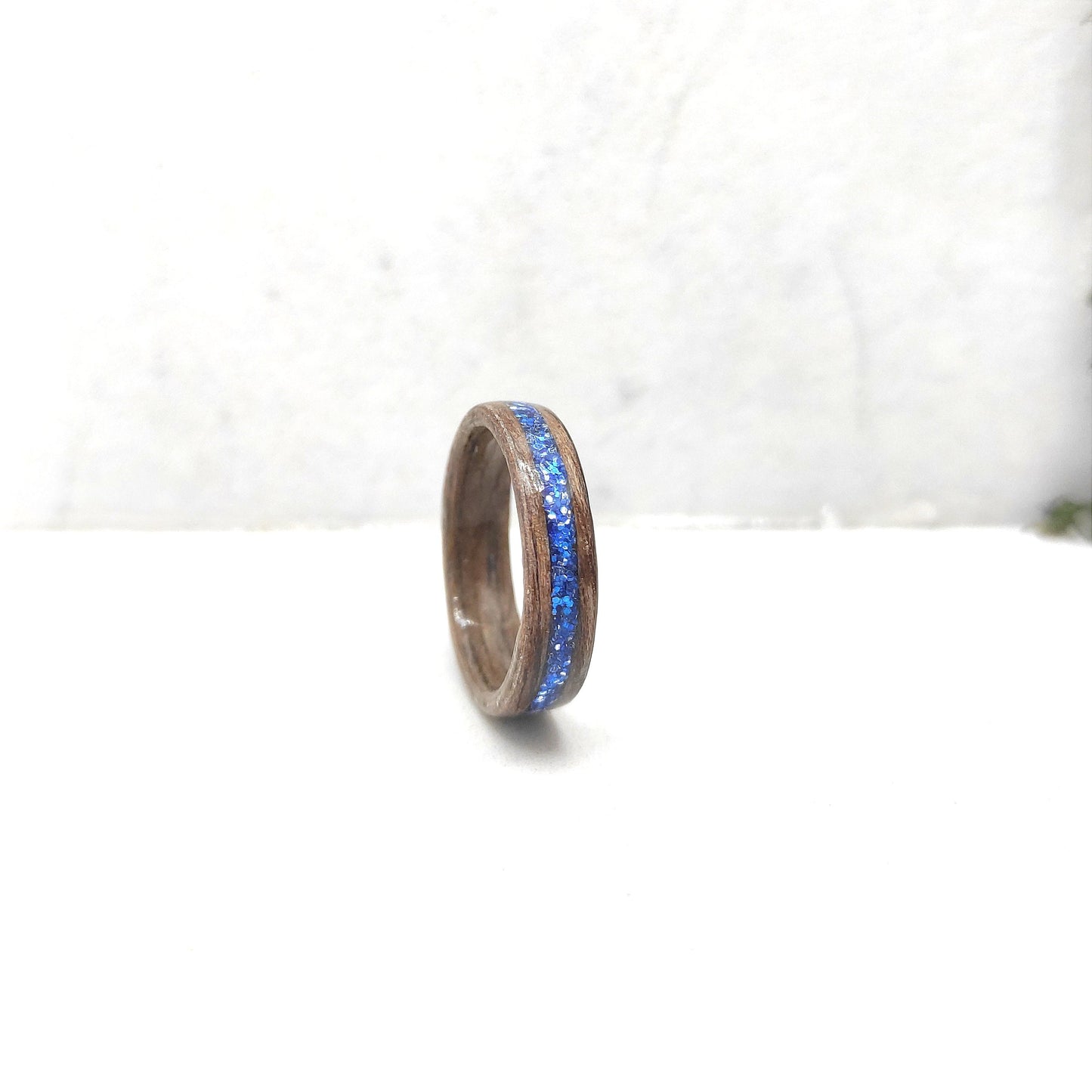 Darek Oak Wood Ring & Blue Glitter For Her