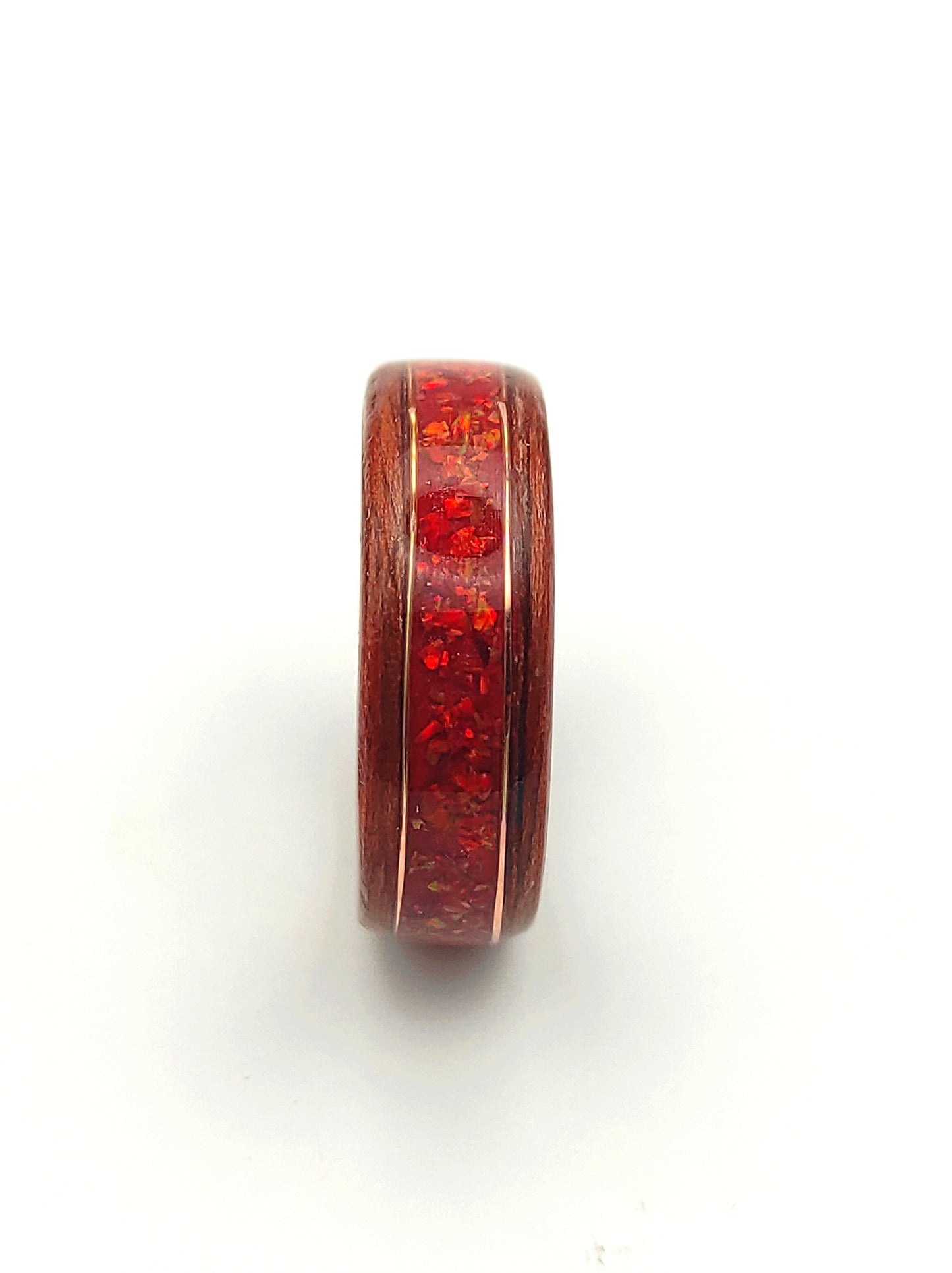 Chestnut Echo – Wooden Ring with Red Opal and Golden Details