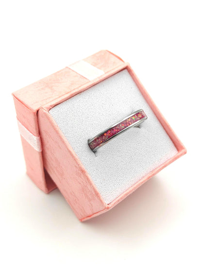 Pierścionek z różowym opalem - WoodRingsByJet