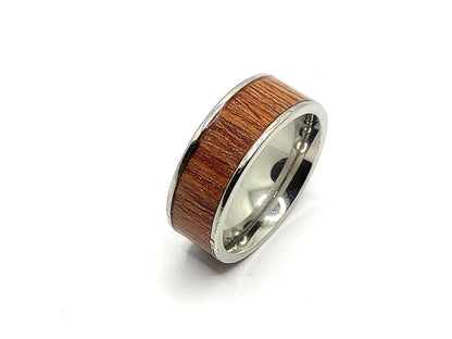 Męski pierścionek z drewna teakowego i metalu – ręcznie robiony, stylowy pierścionek drewniano-metalowy dla niego - WoodRingsByJet