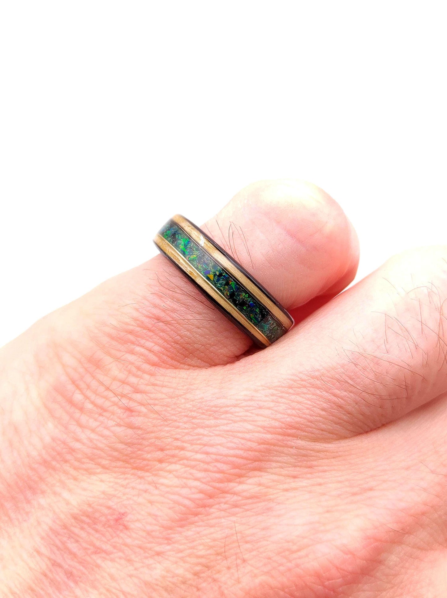 Bentwood Ash Ring & Dark Green Crushed Opal