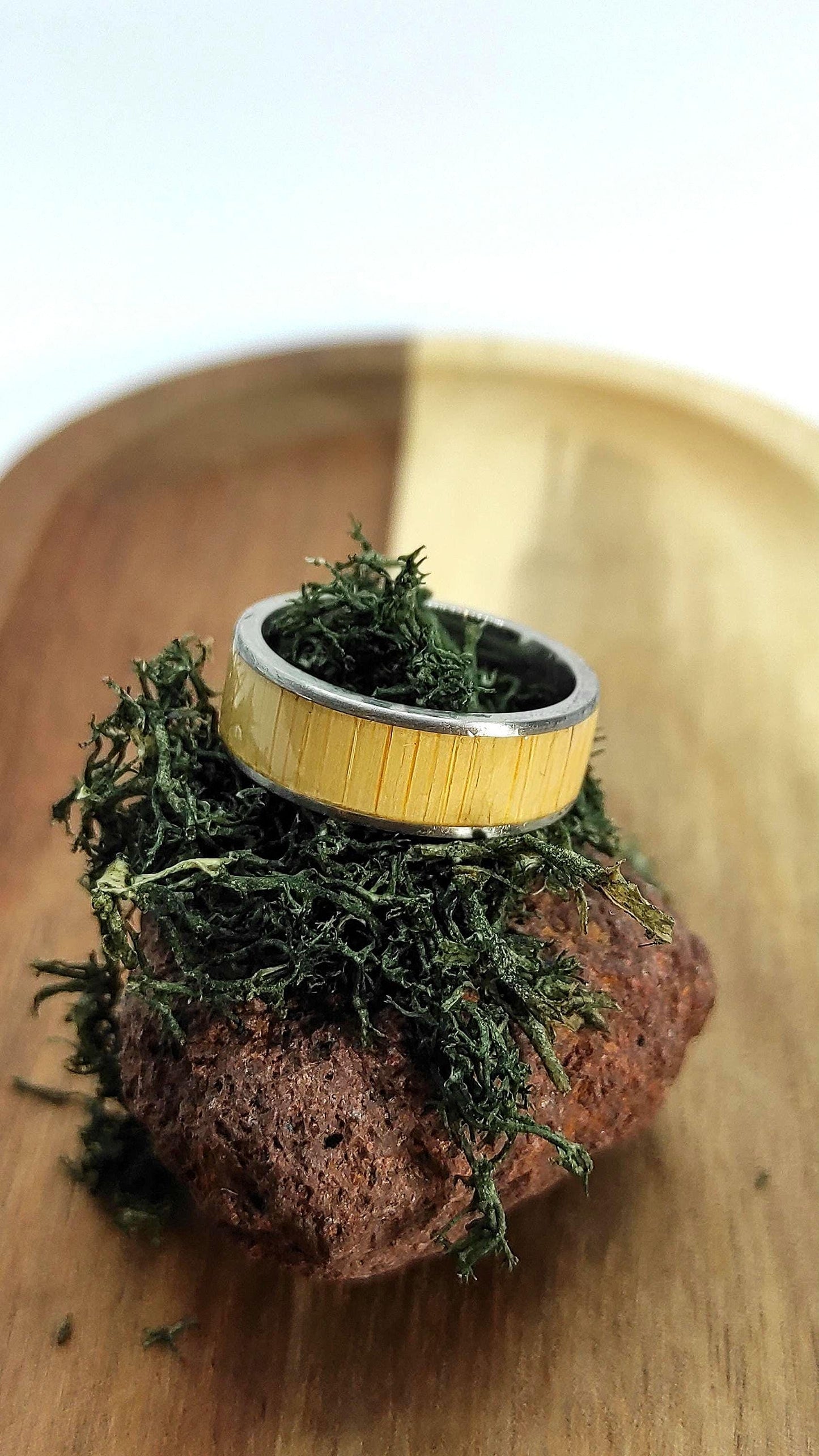 Metal & Wide Bamboo Inlay Ring