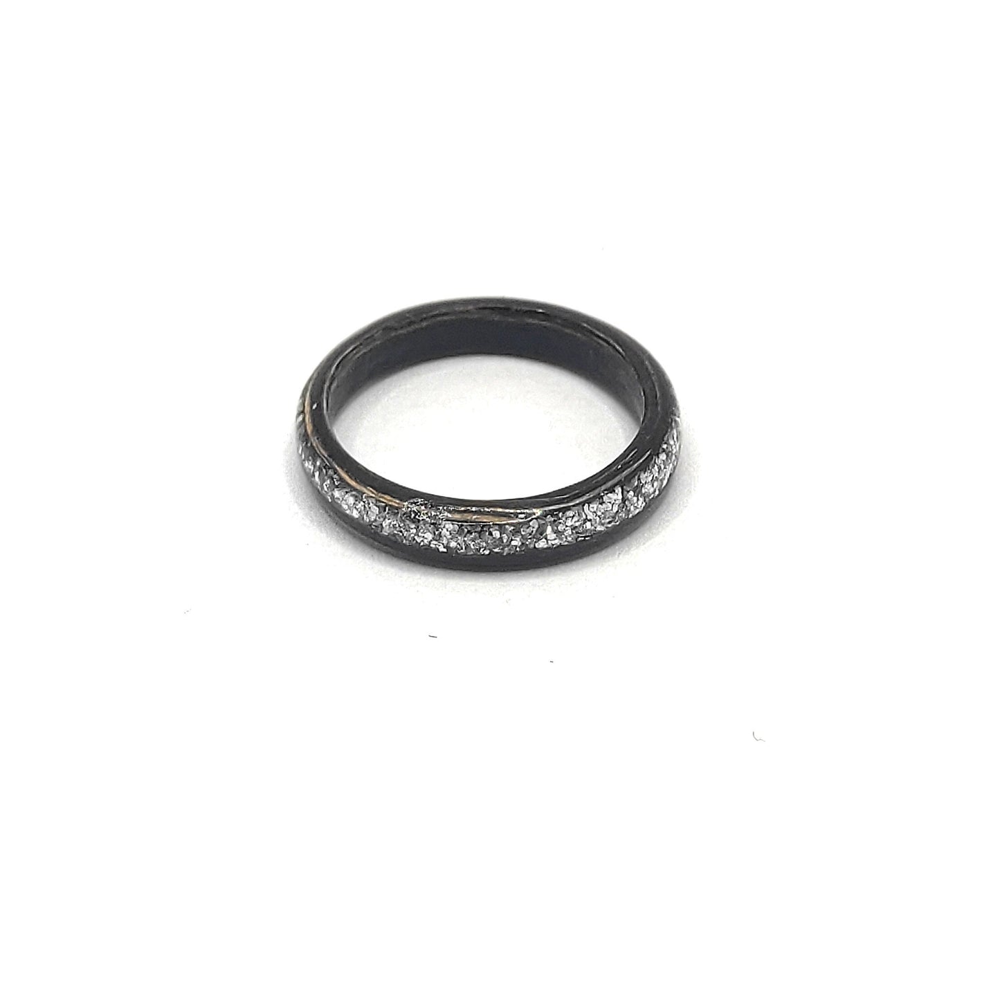 Handmade Ebony Bentwood Ring with Silver Glitter Inlay | Eco-Friendly Minimalist Jewelry for Her