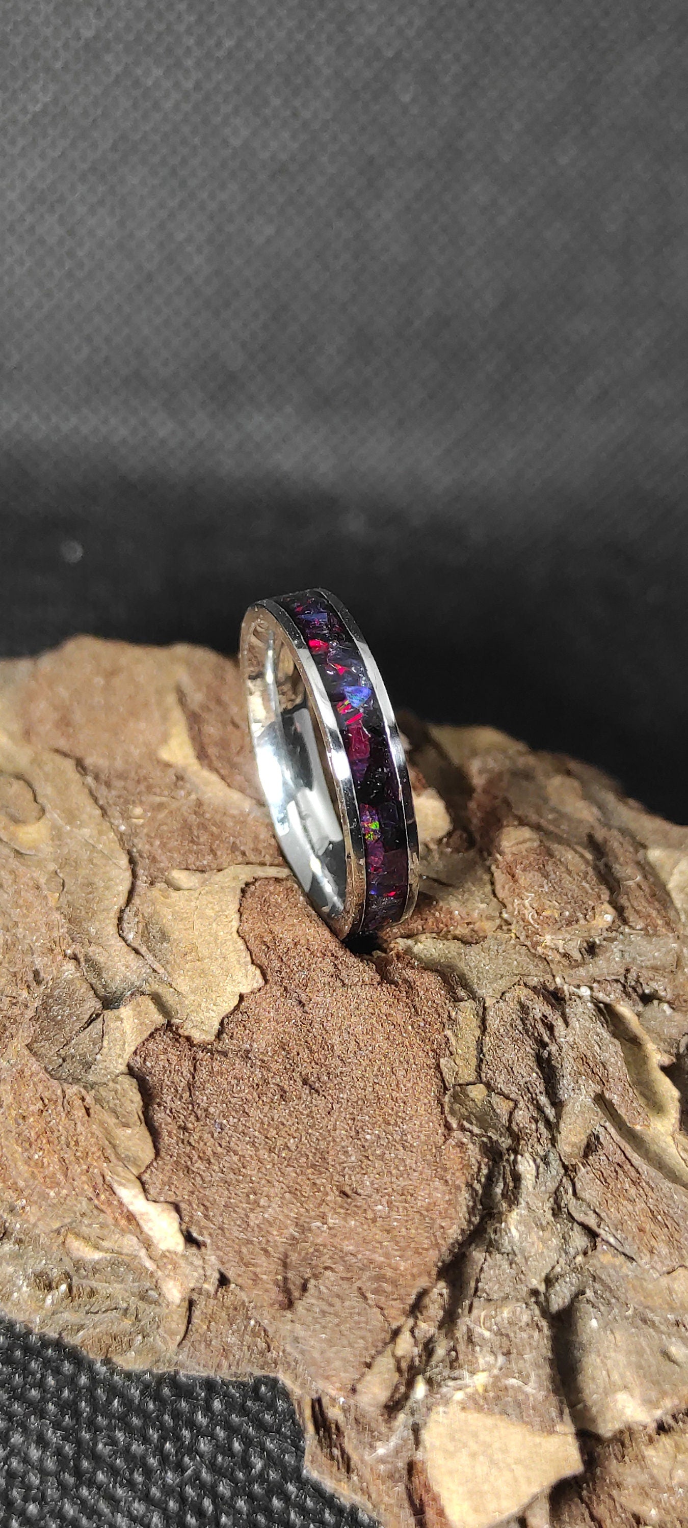 Metal & Black Cherry Opal Ring