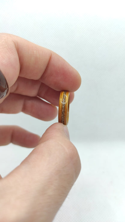 Teak Wood Ring & Gold Glitter Inlay - WoodRingsByJet