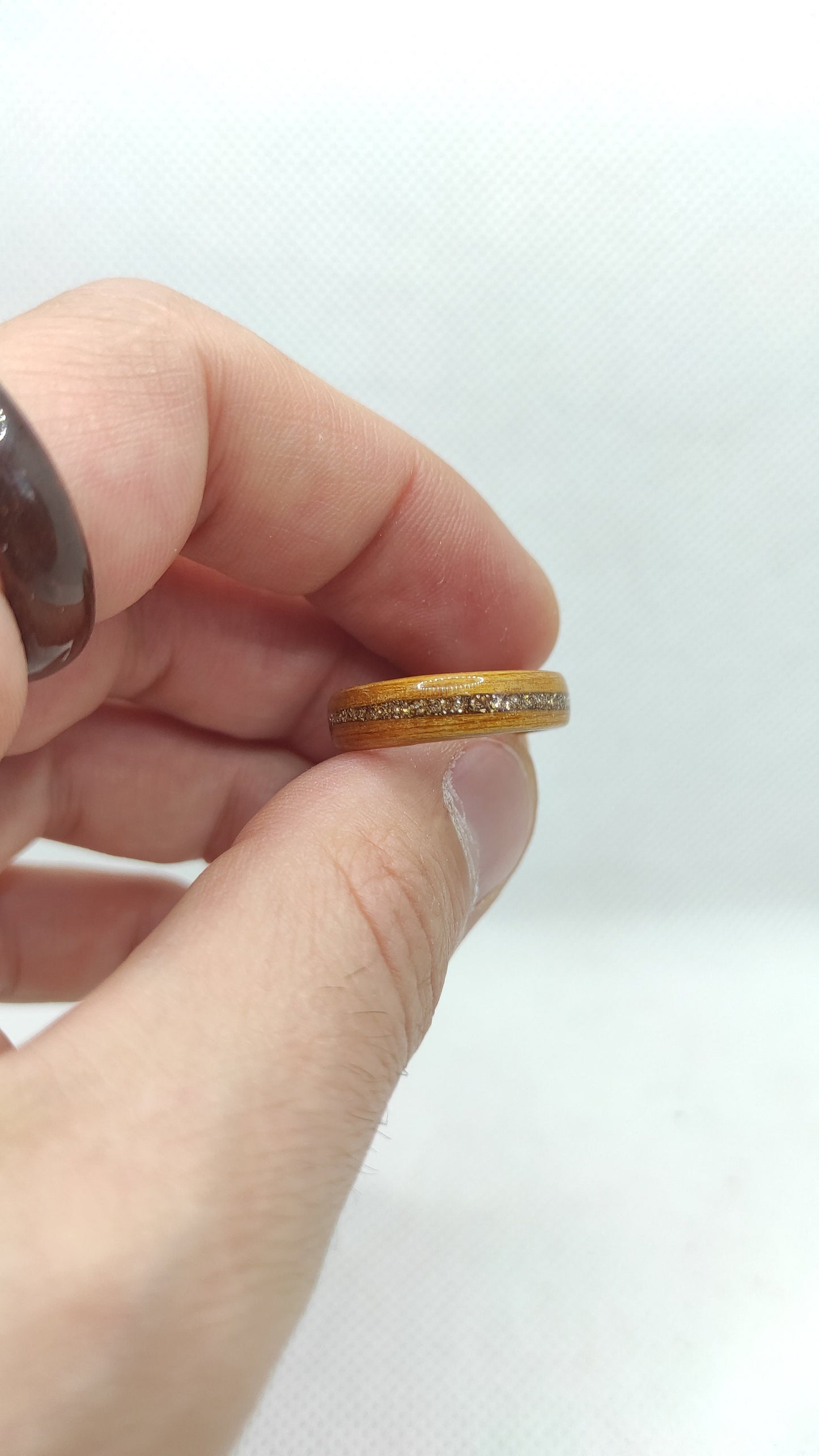 Teak Wood Ring & Gold Glitter Inlay