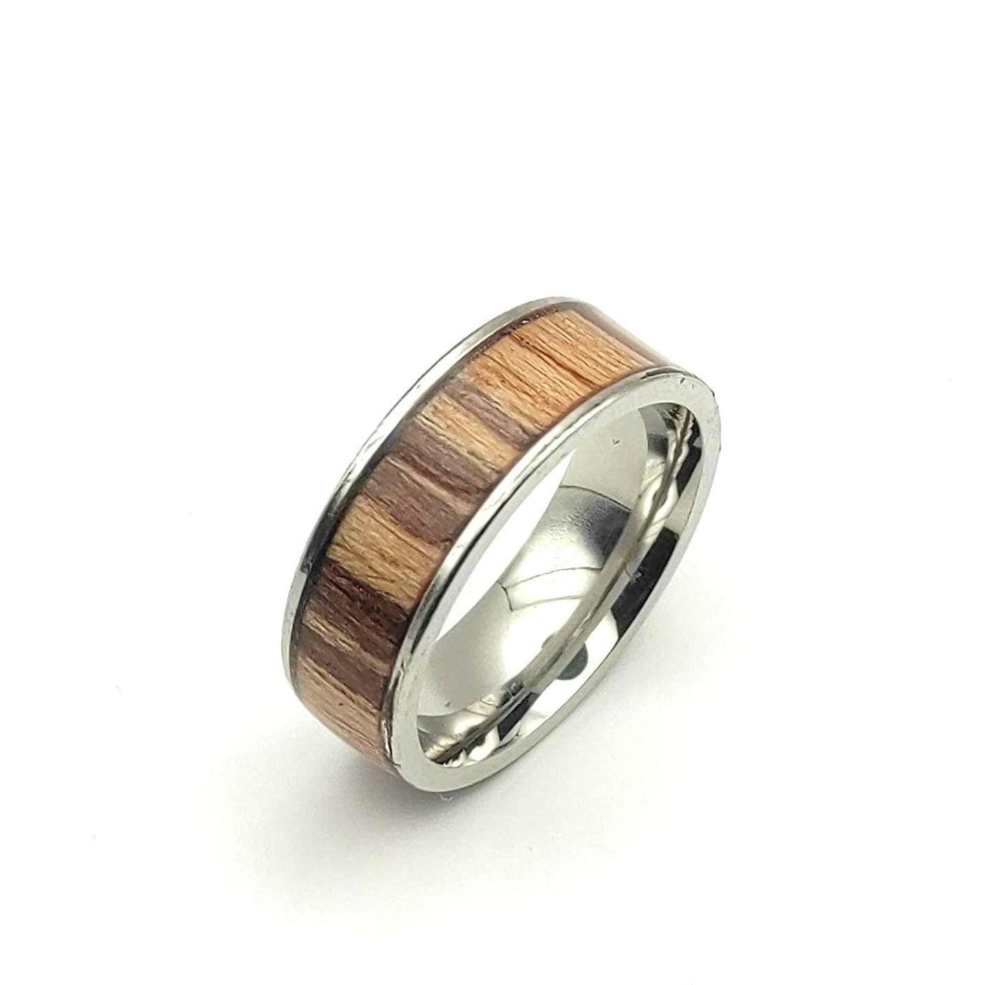 Steel Ring With Zebrano Wood Insert