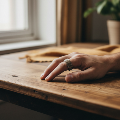 Męski Pierścionek ze Stali Chirurgicznej z Intarsją z Drewna Dębowego (Oak) – Rękodzieło Handmade