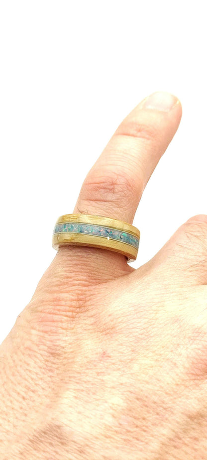 BentWood Ash veneer Ring & Turquoise opal. - WoodRingsByJet