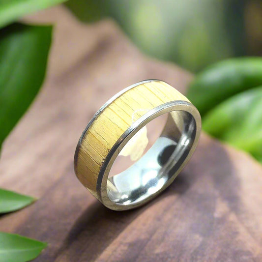 Metal & Wide Bamboo Inlay Ring