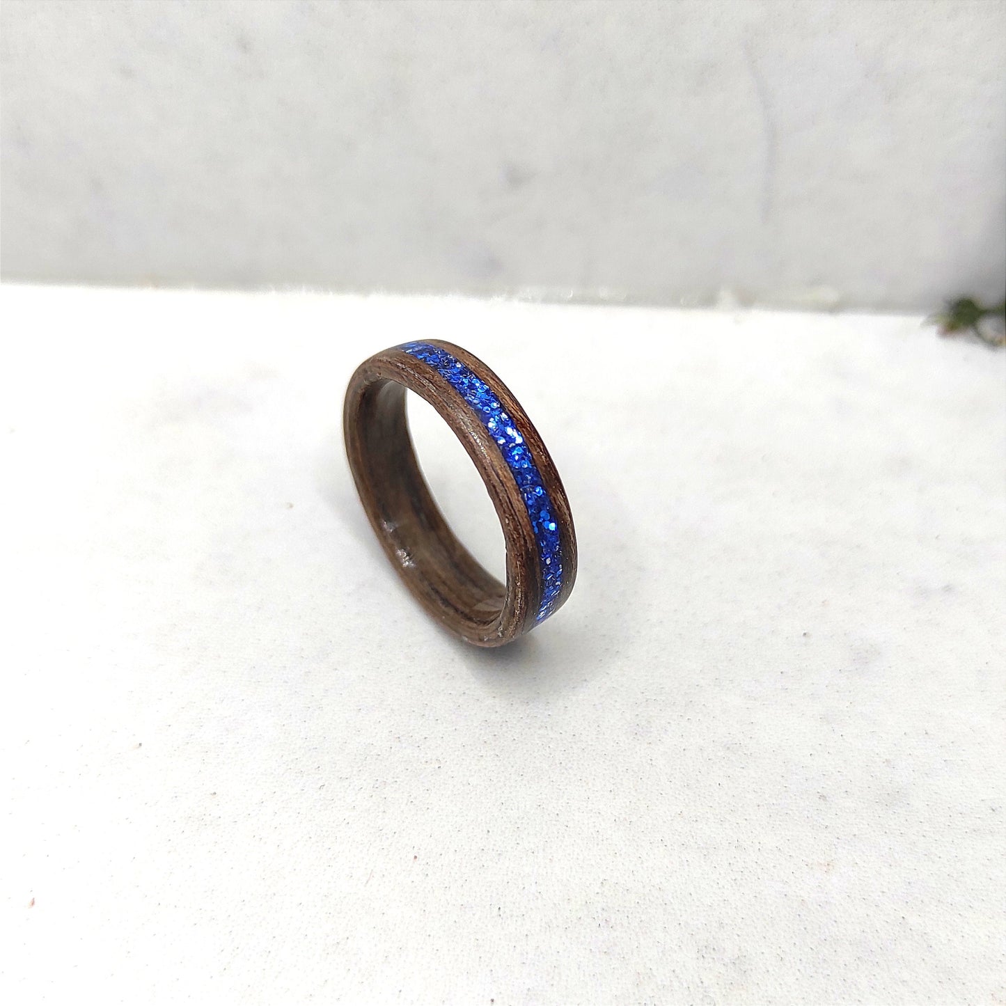 Darek Oak Wood Ring & Blue Glitter For Her